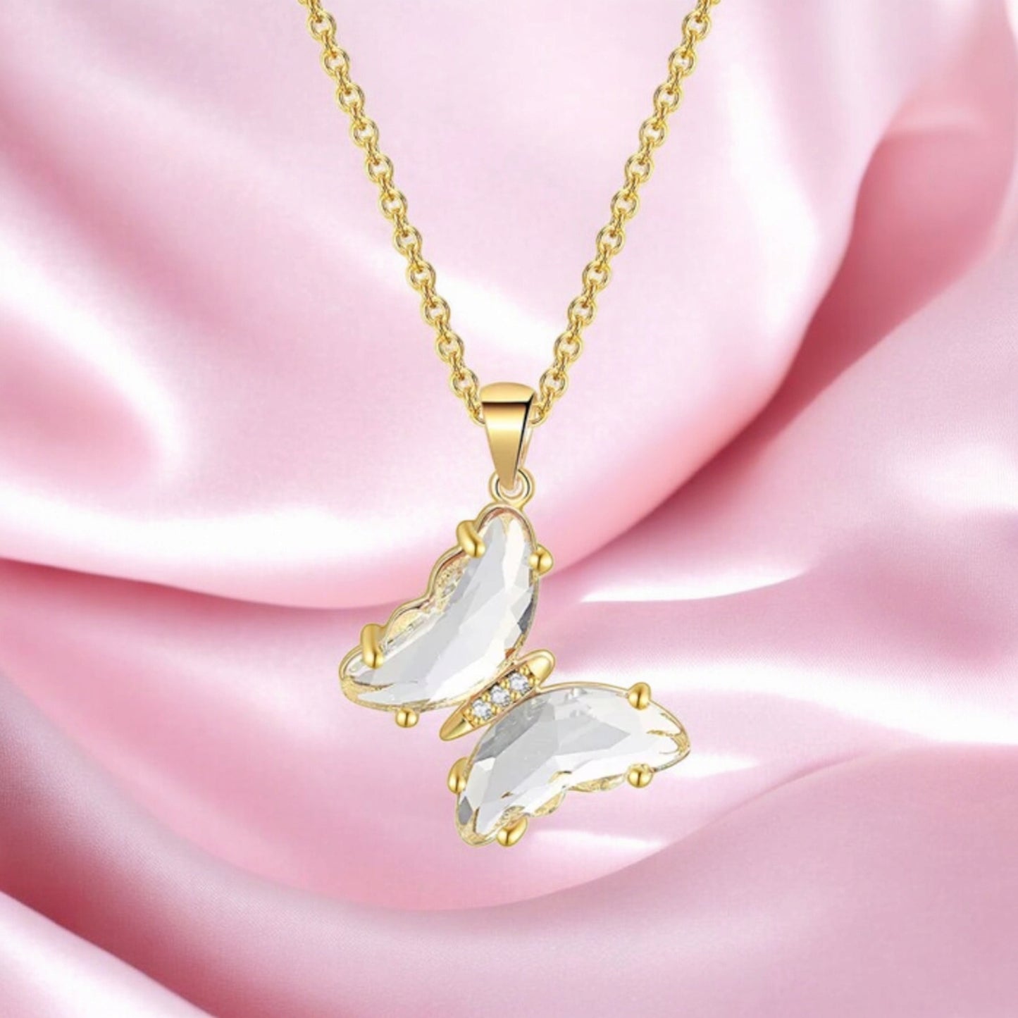 Elegant Gold Plated Butterfly Necklace for Women and Girls, Trendy Butterfly Jewelry (White)