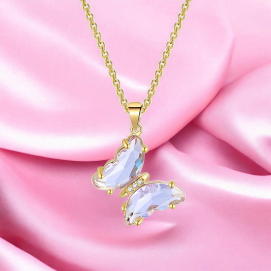 Elegant Gold Plated Butterfly Necklace for Women and Girls, Trendy Butterfly Jewelry (White)