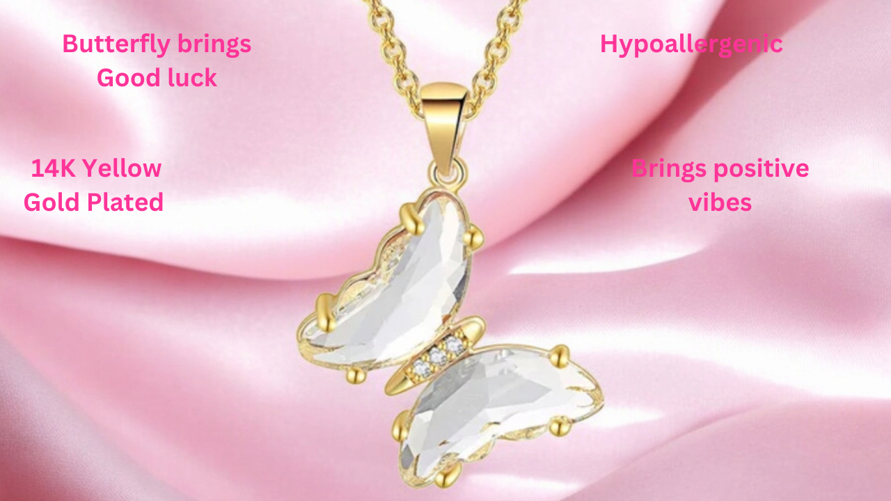 Elegant Gold Plated Butterfly Necklace for Women and Girls, Trendy Butterfly Jewelry (White)