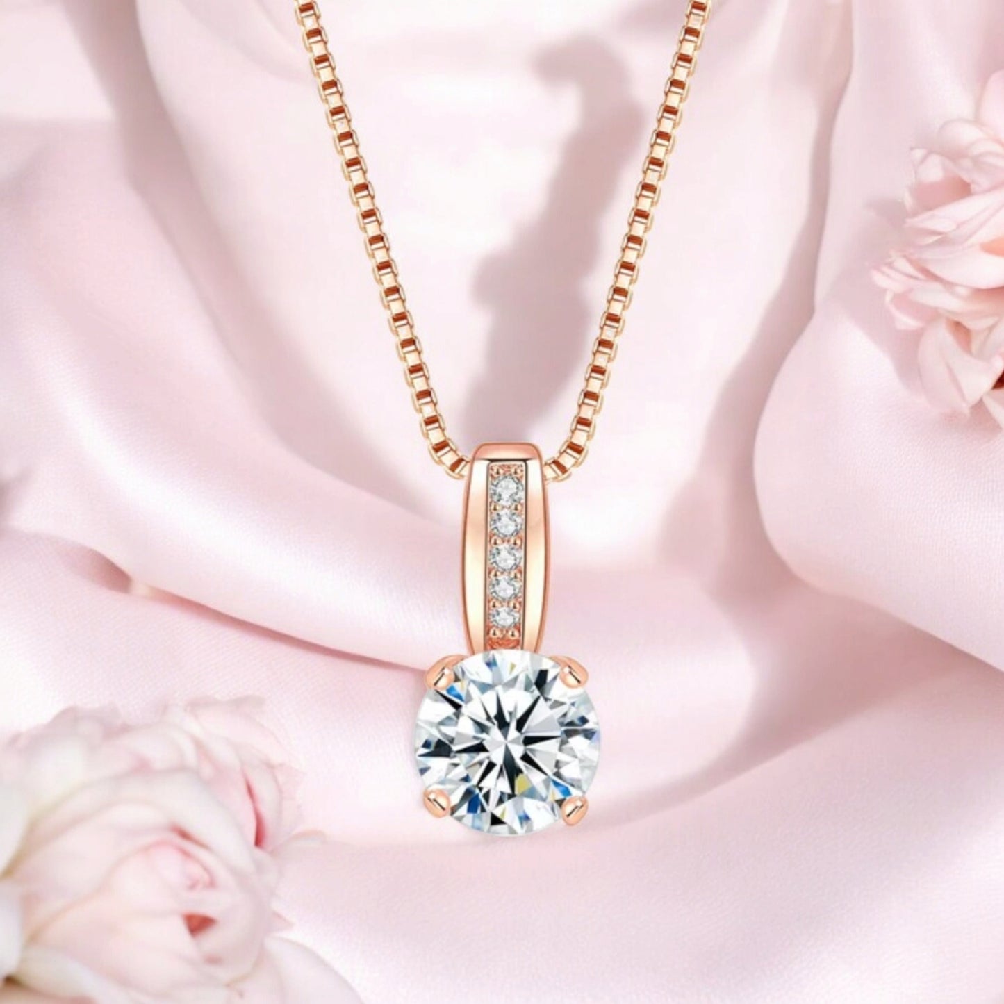 Cubic Zirconia Rose Gold Plated Pendant Necklace with Chain for Women & Girls, Gift Jewelry for Her