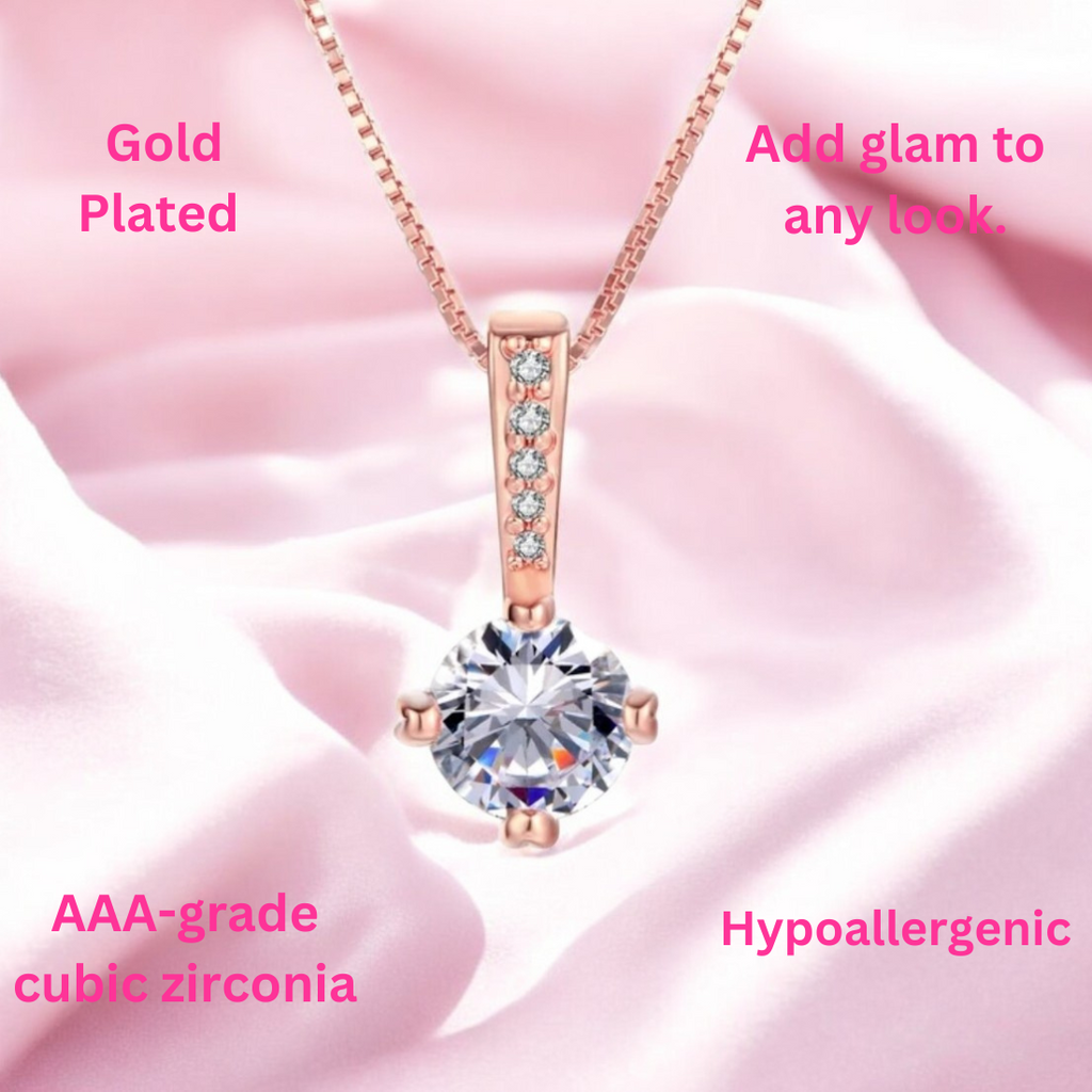 Rose Gold Plated Solitaire Pendant Chain for Women & Girls, Cubic Zircon Pendant Locket (Rose Gold)