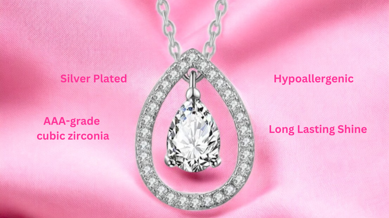 Silver Plated White Cubic Zirconia Studded Pendant for Women with Link Chain, Jewellery Gifts for Women & Girls (Silver)