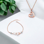 Combo of Double Heart Shape Cubic Zirconia Charm Bracelet with Pendant |Love Bracelet for Women and Girls| Heart Shape Pendant