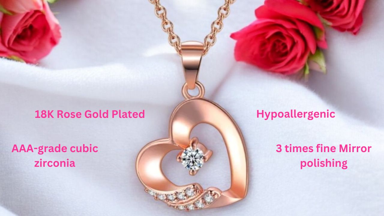 Affordable rose gold heart pendant necklace | Love Pendant for Women | Dainty rose gold heart necklace for gifts