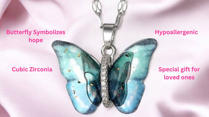 Elegant Silver Plated Butterfly Pendant with Link Chain, Cubic Zircon Pendant Chain Necklace for Women & Girls (Silver)