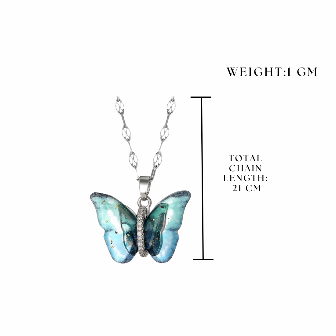 Elegant Silver Plated Butterfly Pendant with Link Chain, Cubic Zircon Pendant Chain Necklace for Women & Girls (Silver)