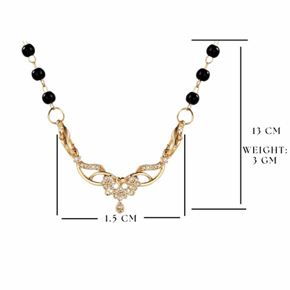 Stylish Light Rose Gold Plated Designer Mangalsutra, Traditional Black Bead, American Diamond Pendant with Chain for Ladies/Women