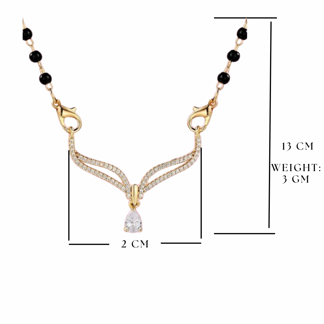 Gold Plated Mangalsutra Embedded with American Diamond, Traditional Black Bead, Single Line Chain Mangalsutra