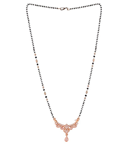 American Diamond Rose Gold Plated Floral Mangalsutra Pendant for Girls and Women (With Chain) | Karwachauth| Function