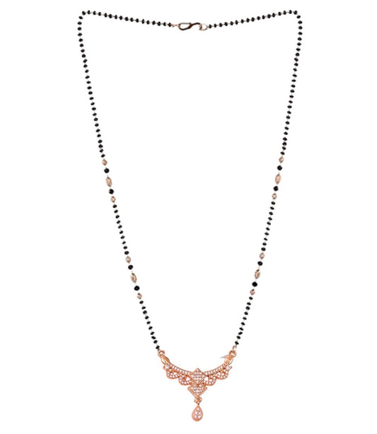 American Diamond Rose Gold Plated Floral Mangalsutra Pendant for Girls and Women (With Chain) | Karwachauth| Function