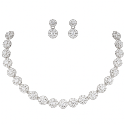 Silver Plated American Diamond Stone Studded | Anti Tarnish Jewellery Set for Women and Girls | Matching Earrings | Perfect for Weddings and Special Occasions