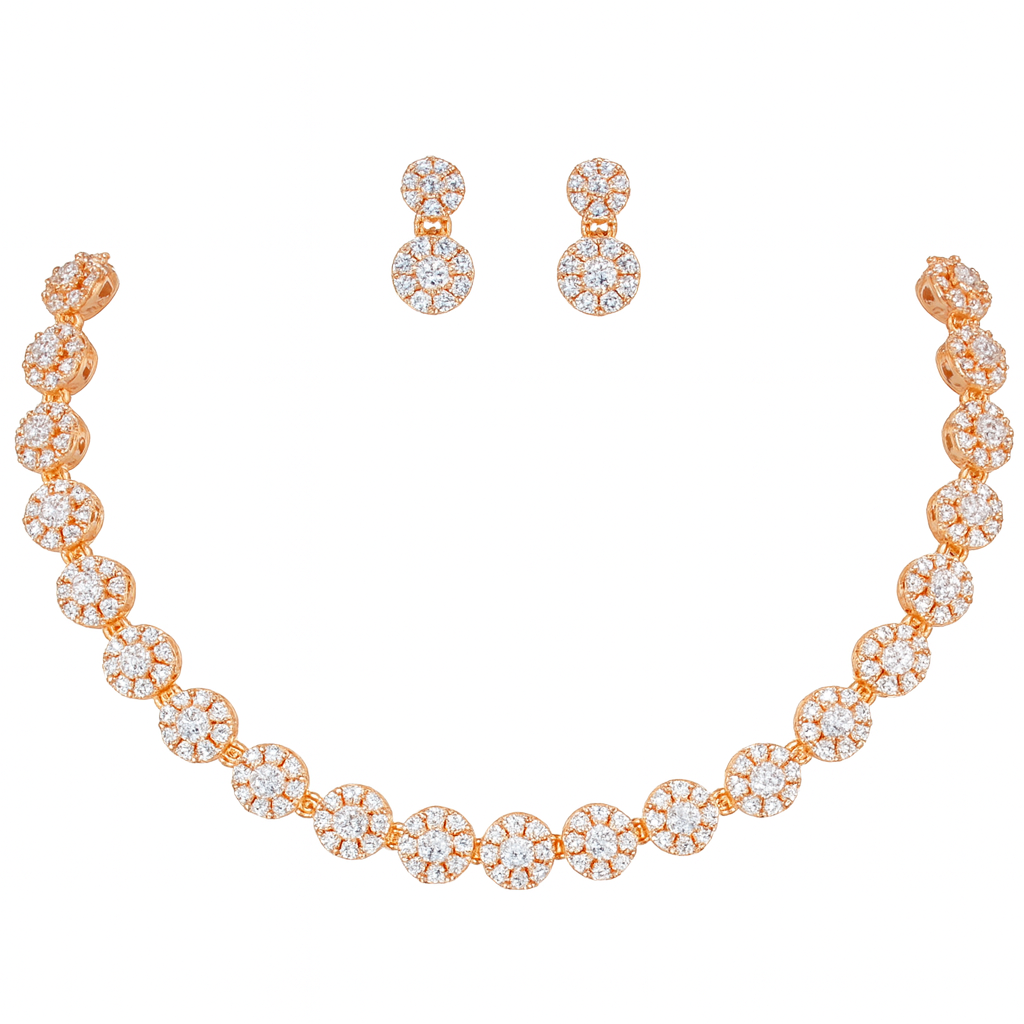 Rose Gold Plated AD Stone Necklace And Pair Of Earrings Jewelry Set for Women | Special Occasions, Wedding, Engagement, Dating | Anti Tarnish | Gift for Her