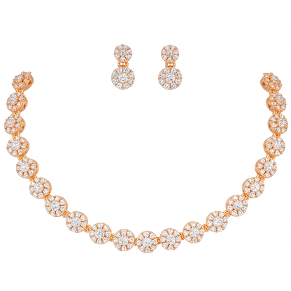 Rose Gold Plated AD Stone Necklace And Pair Of Earrings Jewelry Set for Women | Special Occasions, Wedding, Engagement, Dating | Anti Tarnish | Gift for Her