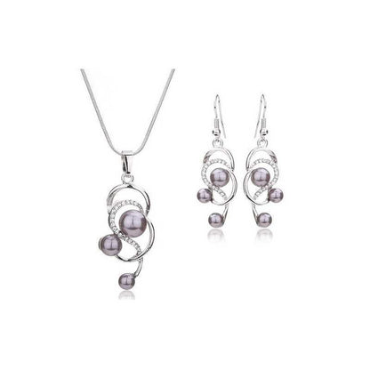 Platinum Plated Grey Simulated Pearl Fine African Beads Jewelry Set for Women Partywear Crystal Necklace EarringsJewel Set  (Pack of 1)