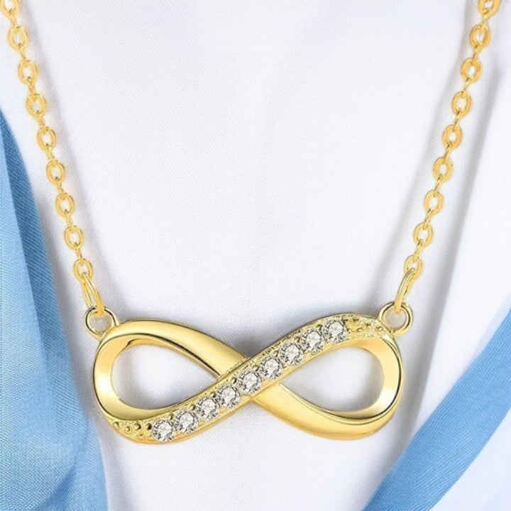 Nilu's Collection Gold Plated Infinity Pendant Necklace & Adjustable Bracelet Set with American Diamond for Women & Girls | Anti-Allergy | Anti- Tarnish | Office Wear