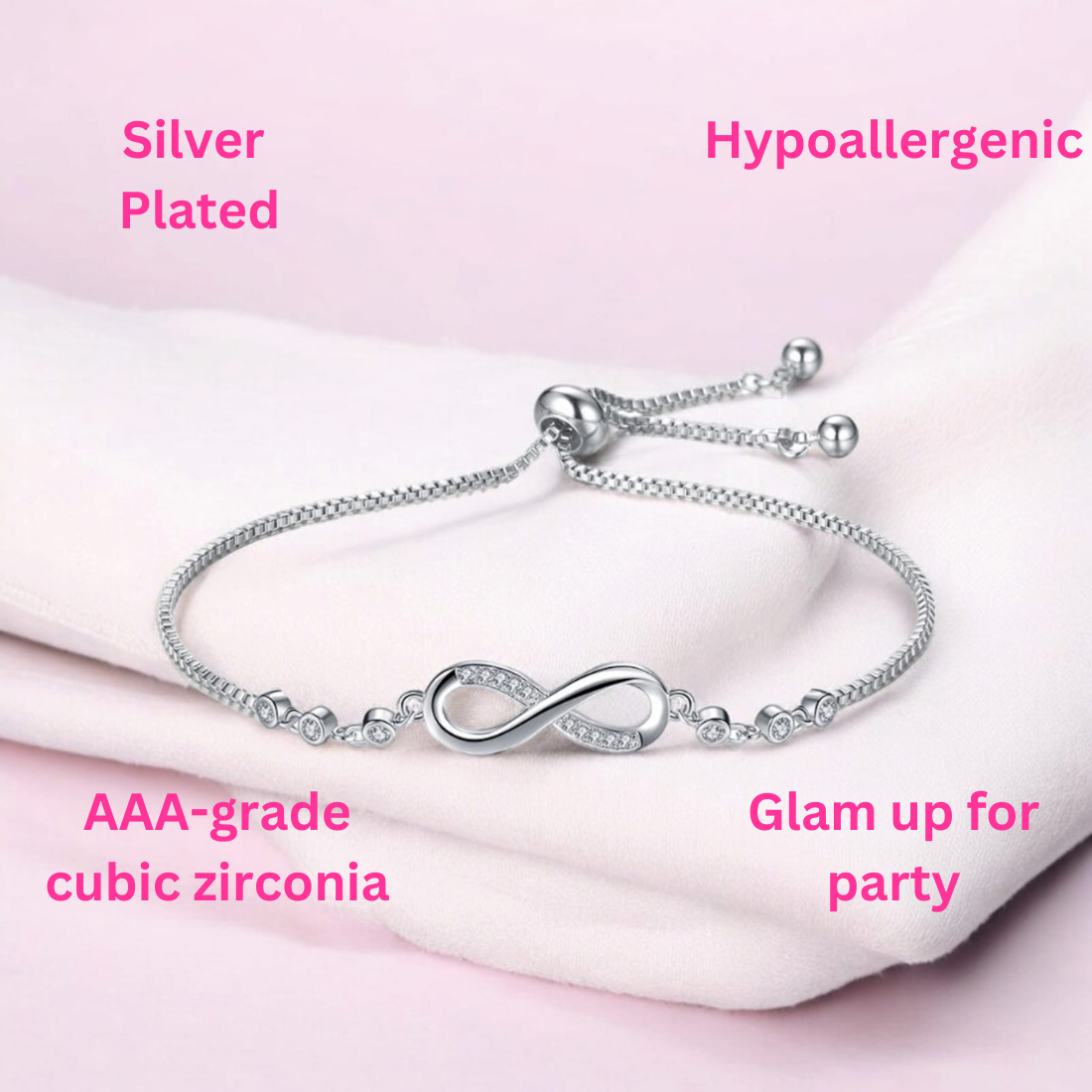 925 Sterling Silver Plated Adjustable Charm Bracelet for Women and Girls