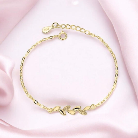 Gold Plated Adjustable Leaf Charm Crystal Bracelet for Women & Girls