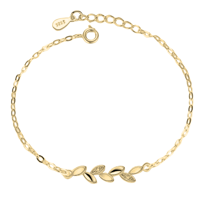 Gold Plated Adjustable Leaf Charm Crystal Bracelet for Women & Girls