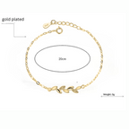 Gold Plated Adjustable Leaf Charm Crystal Bracelet for Women & Girls