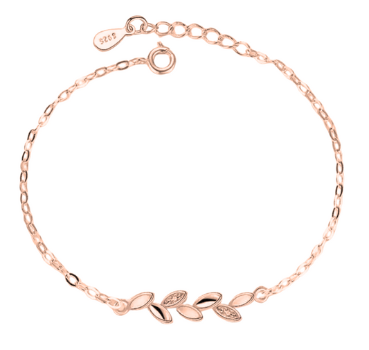 Rose Gold Plated Adjustable Leaf Charm Crystal Bracelet for Women & Girls