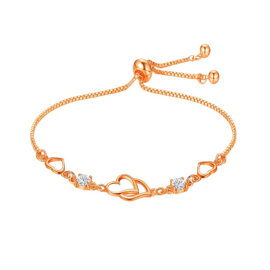 Double Heart Shape Rose Gold Plated CZ Crystal Bracelet, Gift for Loved One, Valentine's Day Gift