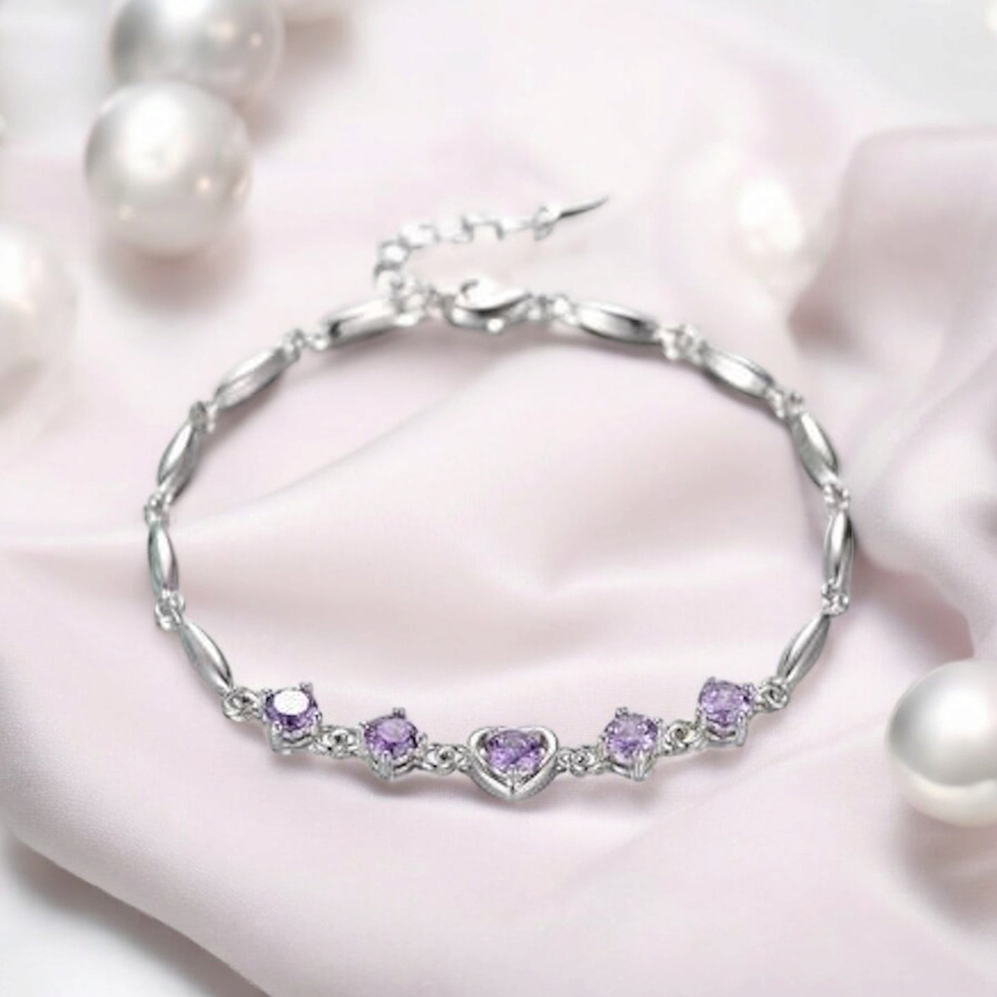 Fashion lovely Heart Silver Plated Valentine Gift Crystal Bracelet (Purple)