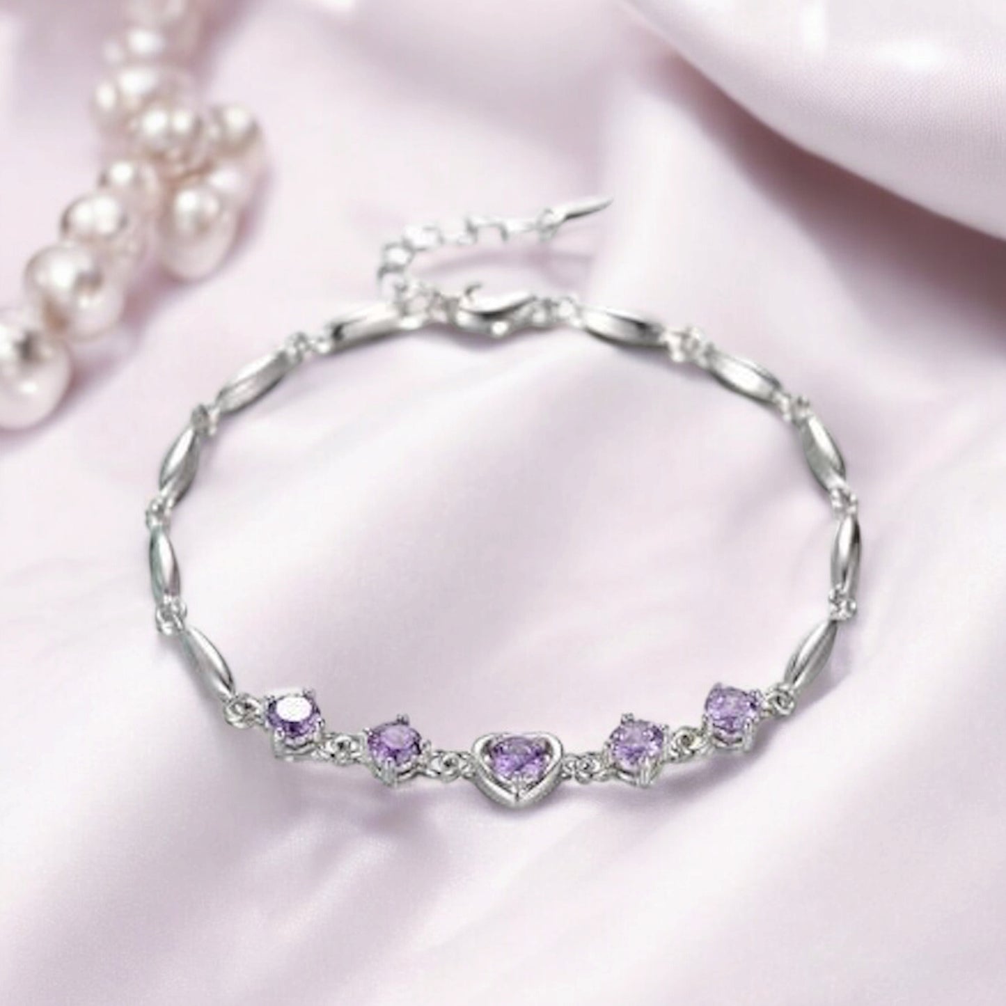 Fashion lovely Heart Silver Plated Valentine Gift Crystal Bracelet (Purple)