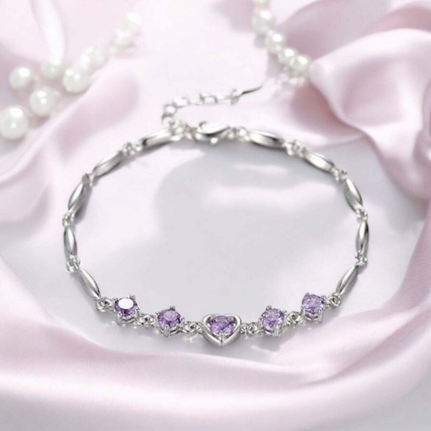 Fashion lovely Heart Silver Plated Valentine Gift Crystal Bracelet (Purple)