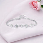 Latest Stylish Silver Plated Cubic Zirconia Clover Shaper Charm Bracelet for Women, Gifts for Girlfriend, Women & Girls (White)