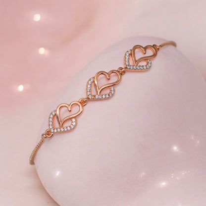 AD Studded Heart Shape Bracelet for Women, Stylish Rose Gold Plated Adjustable Bracelet, Valentine Gift for Girls