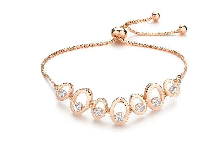 Rose Gold Plated AD Stone Bracelets for Women and Girls, Stylish Adjustable Alloy Bracelet, Birthday Anniversary and Valentine Gift