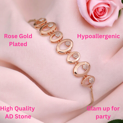 Rose Gold Plated AD Stone Bracelets for Women and Girls, Stylish Adjustable Alloy Bracelet, Birthday Anniversary and Valentine Gift