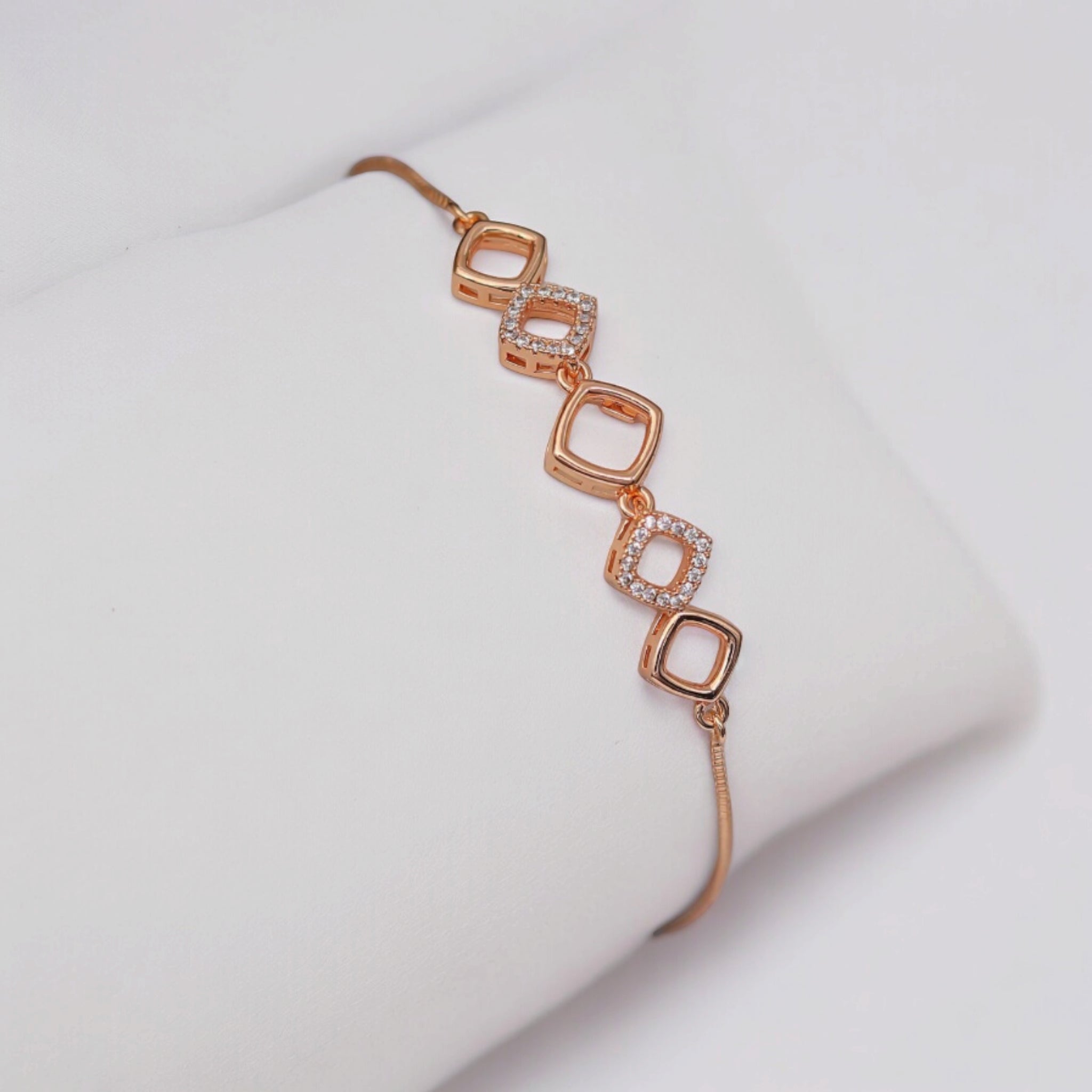 Rose Gold Plated American Diamond Adjustable Bracelet, Stylish Fashion Jewellery Gift for Girls & Women