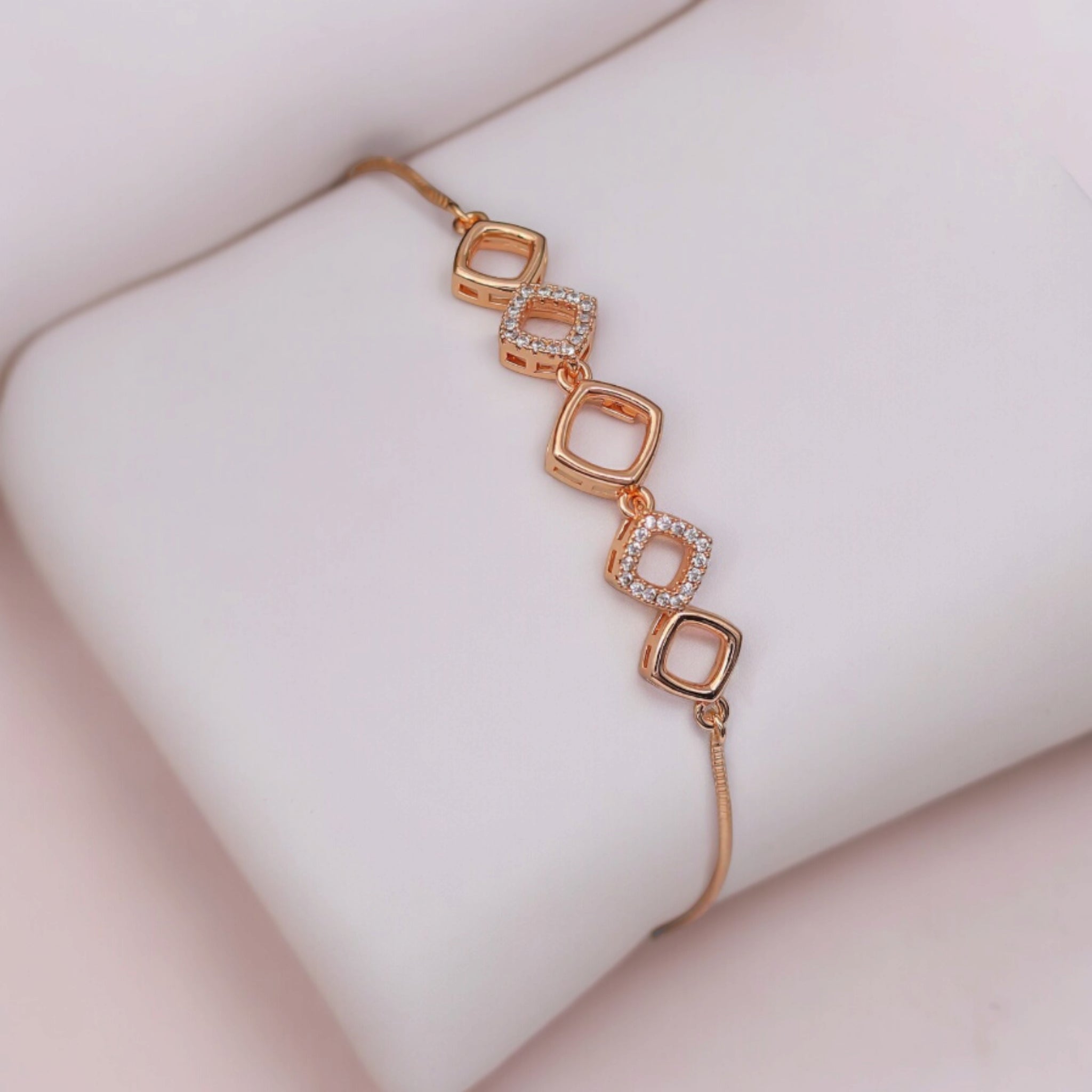 Rose Gold Plated American Diamond Adjustable Bracelet, Stylish Fashion Jewellery Gift for Girls & Women