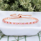Rose Gold Plated Cubic Zirconia Adjustable Bracelet, Stylish Fashion Jewellery Gift for Girls & Women (Pink)