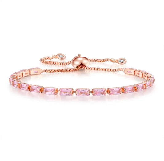 Rose Gold Plated Cubic Zirconia Adjustable Bracelet, Stylish Fashion Jewellery Gift for Girls & Women (Pink)