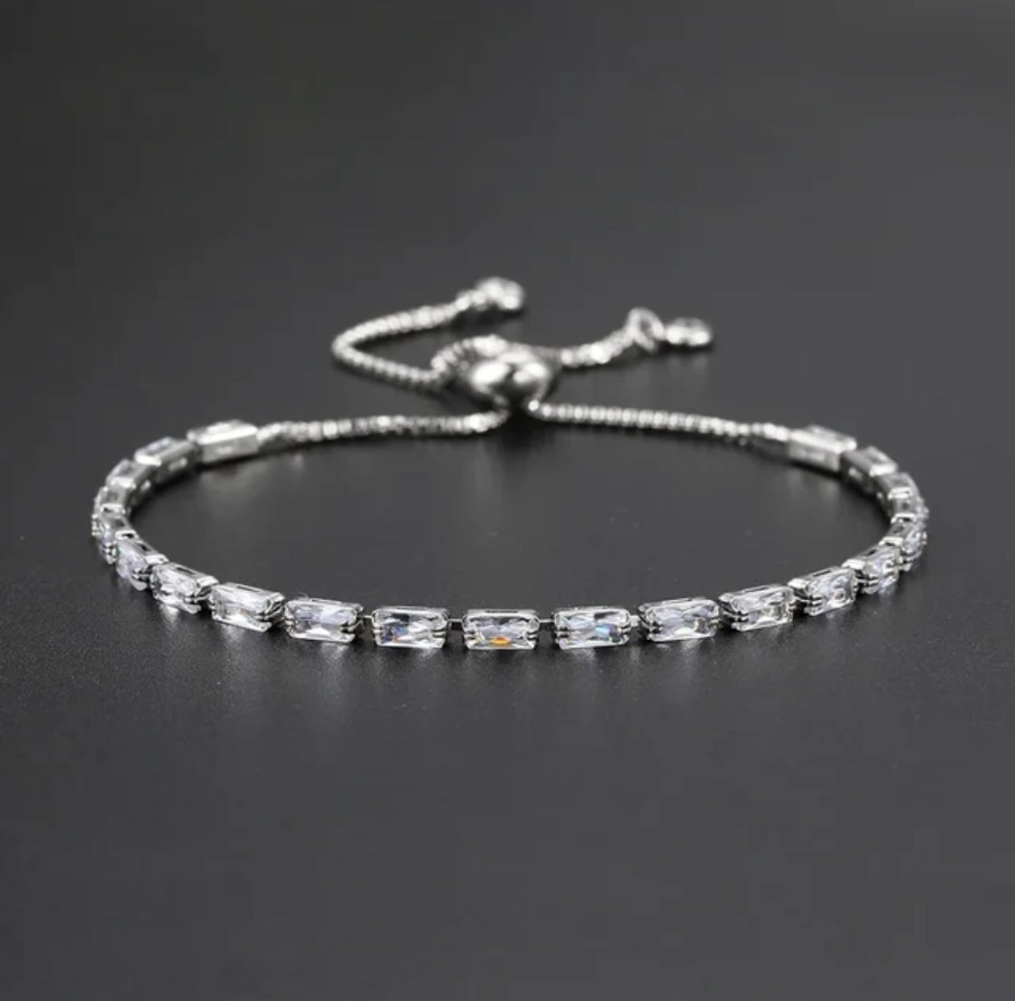 Silver Plated Cubic Zirconia Adjustable Bracelet, Stylish Fashion Jewellery Gift for Girls & Women (Silver-White)