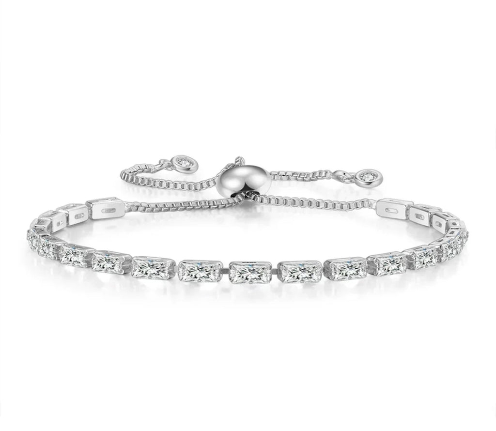 Silver Plated Cubic Zirconia Adjustable Bracelet, Stylish Fashion Jewellery Gift for Girls & Women (Silver-White)