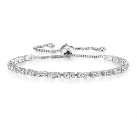 Silver Plated Cubic Zirconia Adjustable Bracelet, Stylish Fashion Jewellery Gift for Girls & Women (Silver-White)