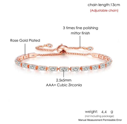 Rose Gold Plated Cubic Zirconia Adjustable Bracelet, Stylish Fashion Jewellery Gift for Girls & Women (White)