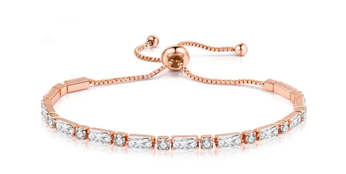 Rose Gold Plated Cubic Zirconia Adjustable Bracelet, Stylish Fashion Jewellery Gift for Girls & Women (White)