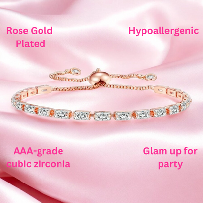 Rose Gold Plated Cubic Zirconia Adjustable Bracelet, Stylish Fashion Jewellery Gift for Girls & Women (White)