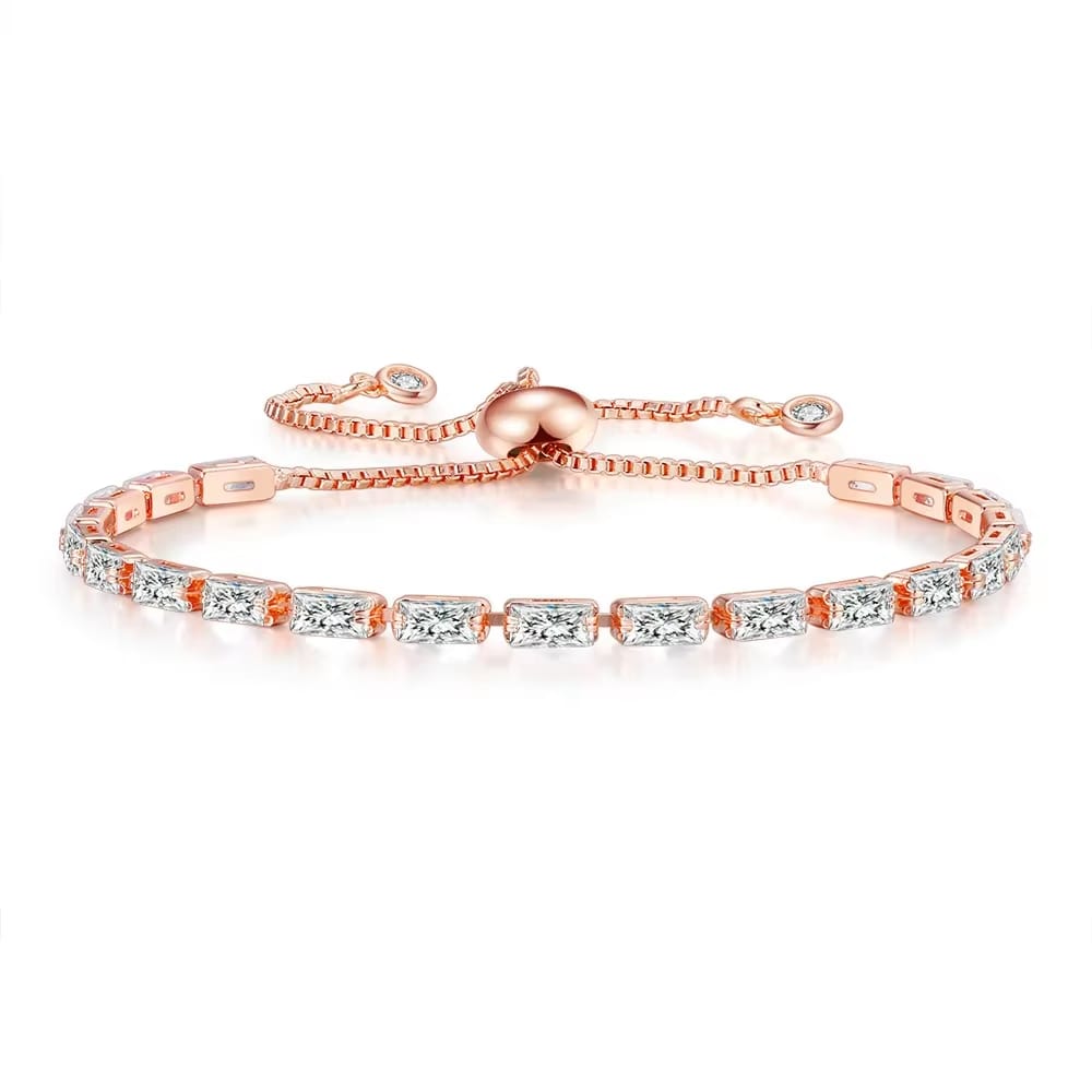 Rose Gold Plated Cubic Zirconia Adjustable Bracelet, Stylish Fashion Jewellery Gift for Girls & Women (White)