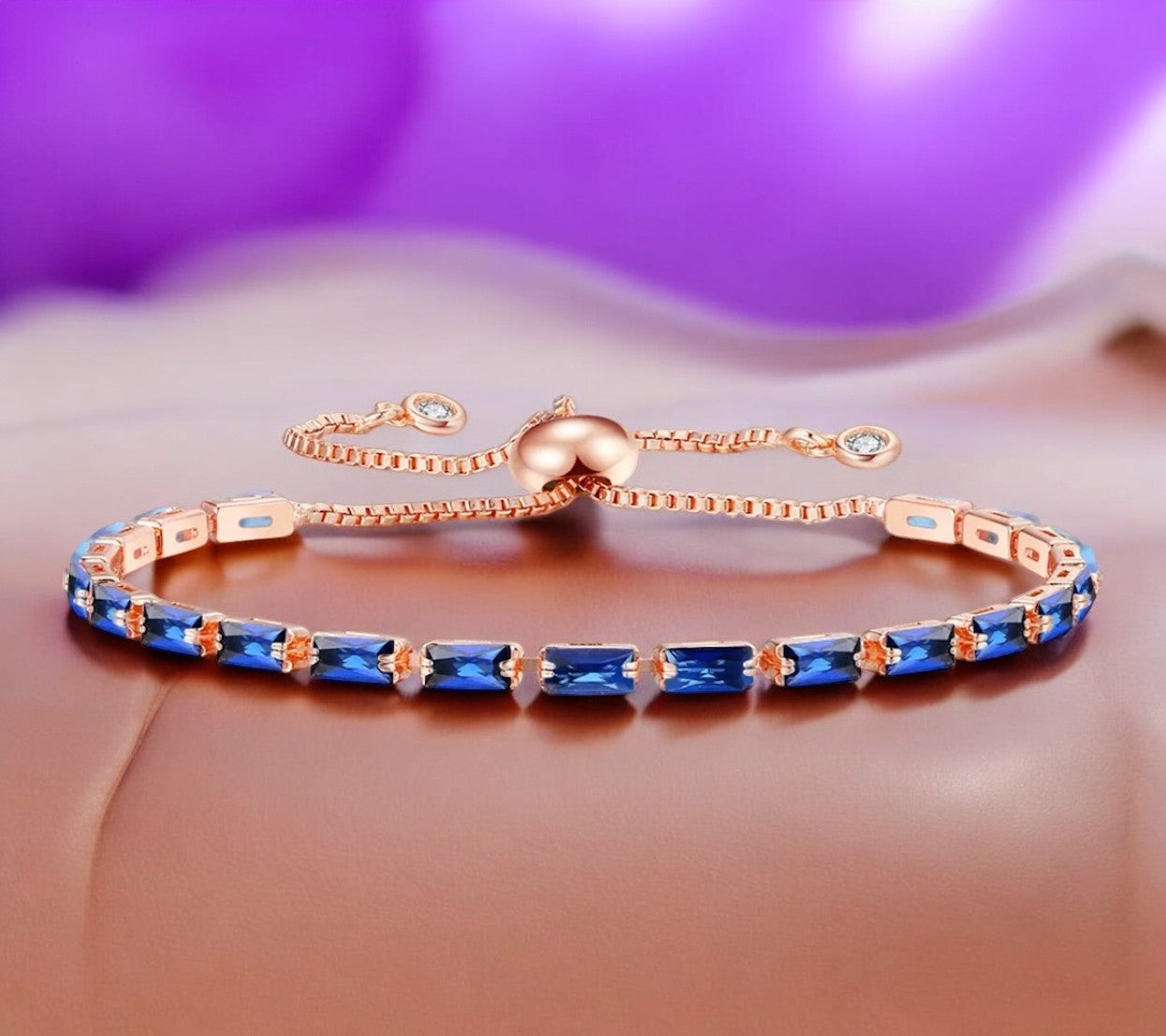 Rose Gold Plated Cubic Zirconia Adjustable Bracelet, Stylish Fashion Jewellery Gift for Girls & Women (Blue)