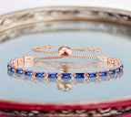 Rose Gold Plated Cubic Zirconia Adjustable Bracelet, Stylish Fashion Jewellery Gift for Girls & Women (Blue)