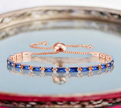 Rose Gold Plated Cubic Zirconia Adjustable Bracelet, Stylish Fashion Jewellery Gift for Girls & Women (Blue)