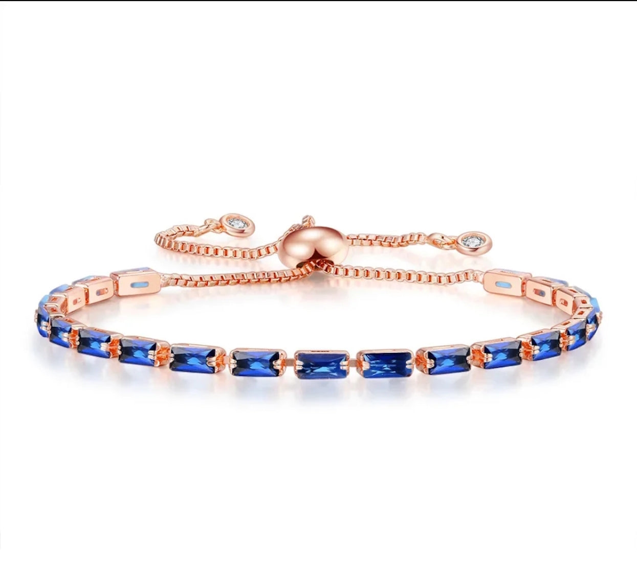 Rose Gold Plated Cubic Zirconia Adjustable Bracelet, Stylish Fashion Jewellery Gift for Girls & Women (Blue)