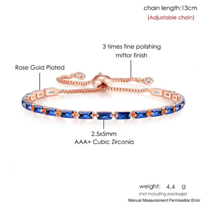 Rose Gold Plated Cubic Zirconia Adjustable Bracelet, Stylish Fashion Jewellery Gift for Girls & Women (Blue)