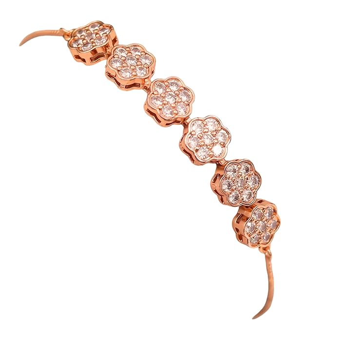 Rose Gold Plated American Diamond Adjustable Bracelet, Stylish Fashion Jewellery Gift for Girls & Women