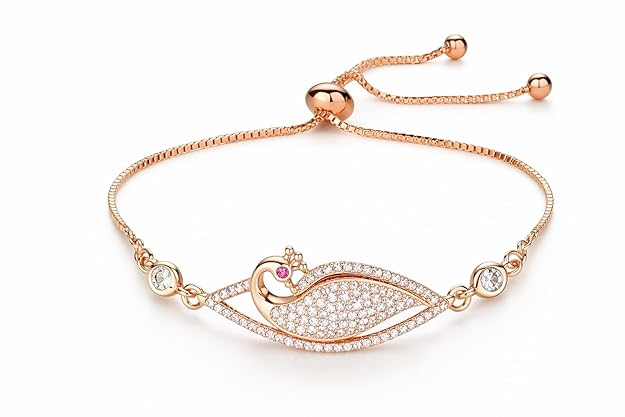 Rose Gold Plated American Diamond Adjustable Bracelet, Stylish Fashion Jewellery Gift for Girls & Women